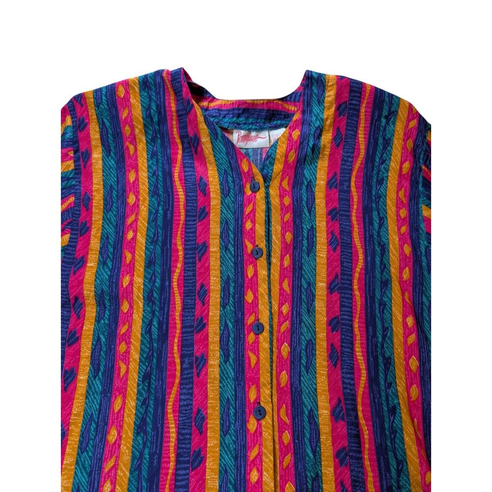 Penny Lane VTG 90s Y2K Women's L Button Up Enhanced Shoulders Top